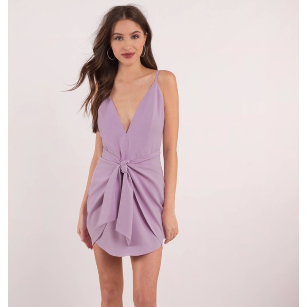Lavender wrap front mini dress